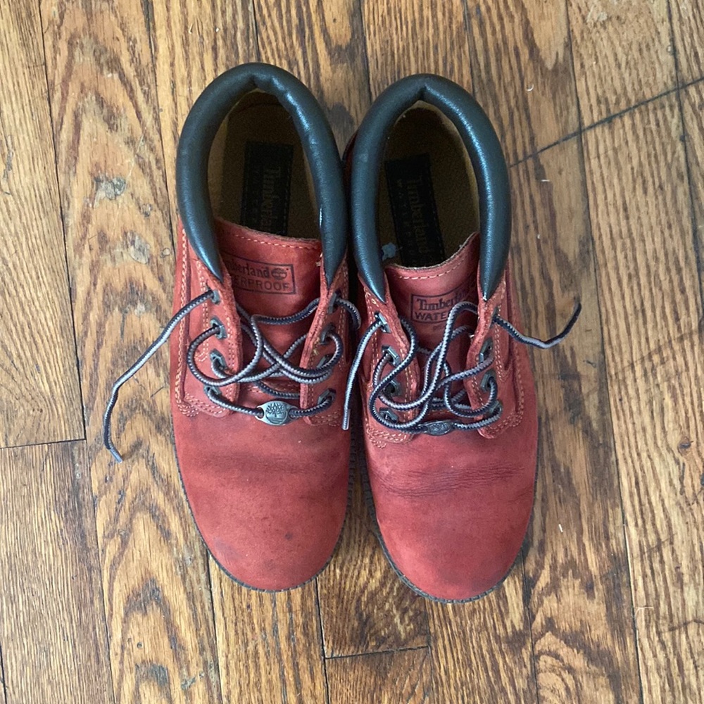 red leather timberland boots